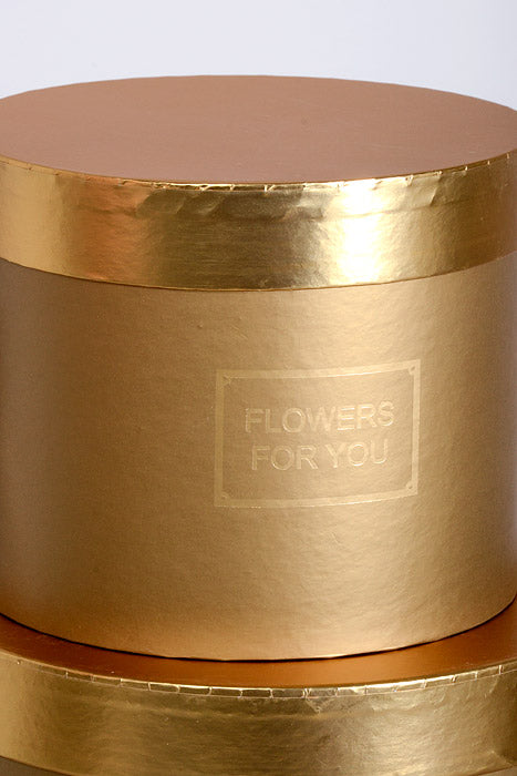 6.5"/8"/9" Round Gift Box W/Gold Lid Ribbon Gold Set/3