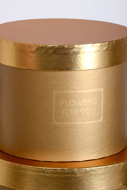 6.5"/8"/9" Round Gift Box W/Gold Lid Ribbon Gold Set/3