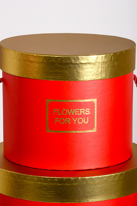 6.5"/8"/9" Round Gift Box W/Gold Lid Ribbon Red Set/3