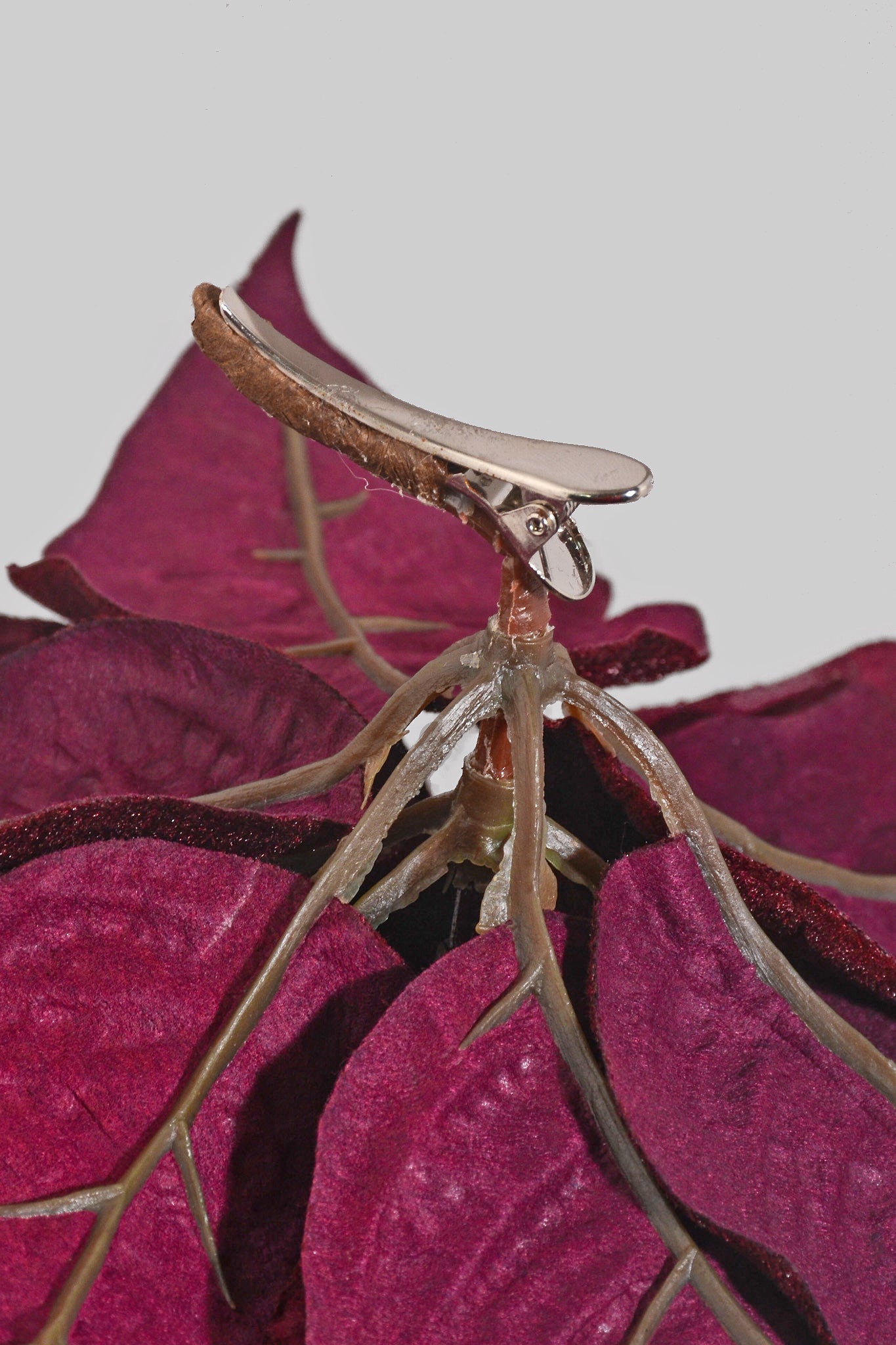 10" Velvet Poinsettia With Clip Burgundy