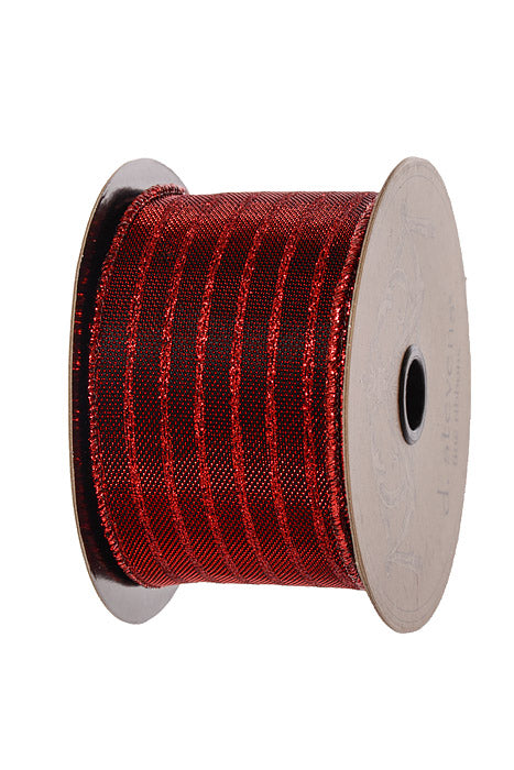2.5" X 10Yds Wired Metallic Mesh Red Glitter Stripe Ribbon Red