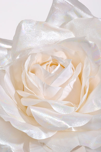 7" Shimmer Rose with Clip White