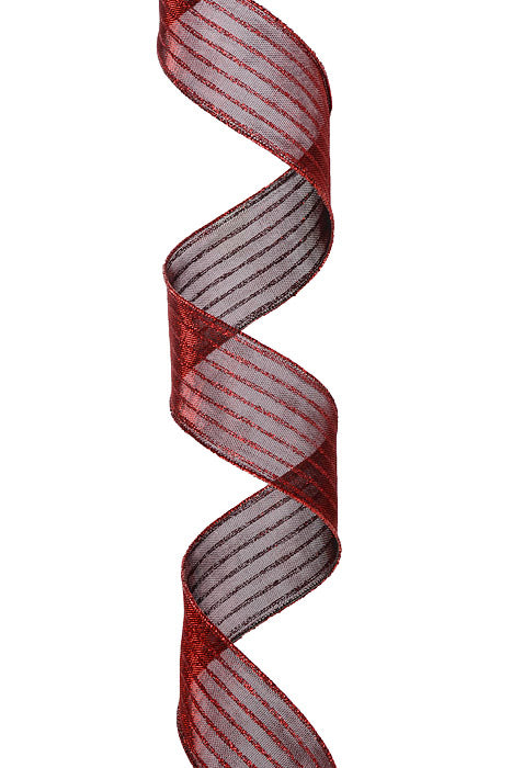 2.5" X 10Yds Wired Metallic Mesh Red Glitter Stripe Ribbon Red