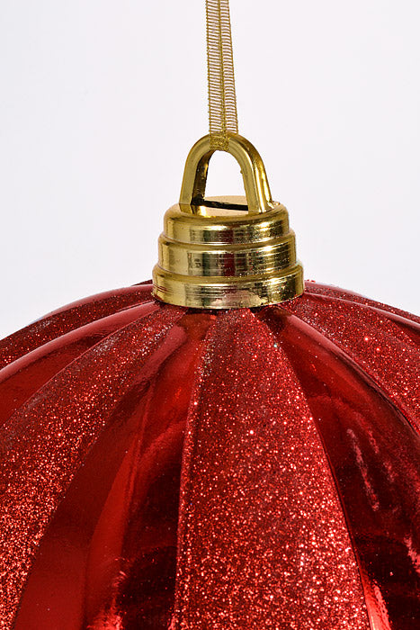 300Mm Shiny Pumpkin Ball With Glitter Ornament Red