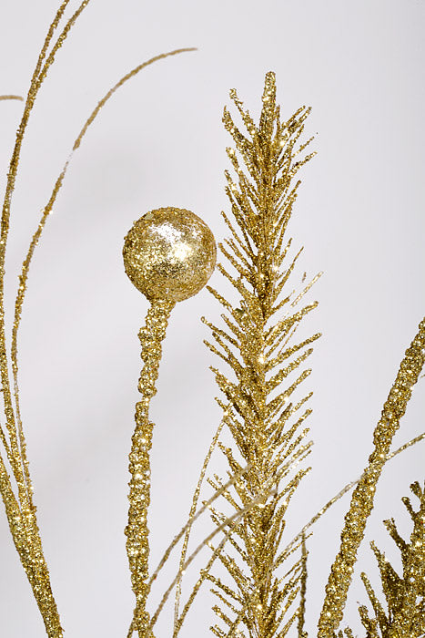 34" Glitter Pine Spray Gold
