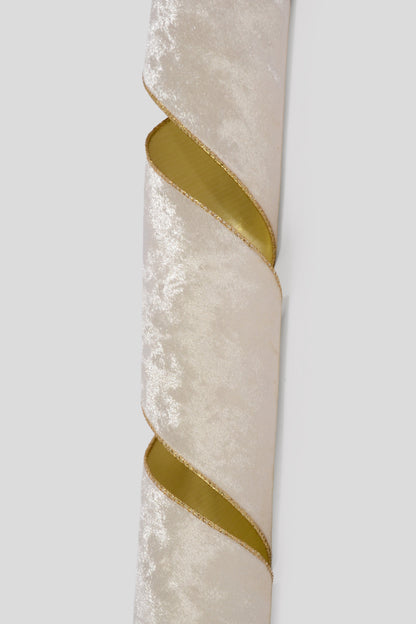 4" X 10Yds Wired Crushed Velvet/Gold Back Ribbon Ivory