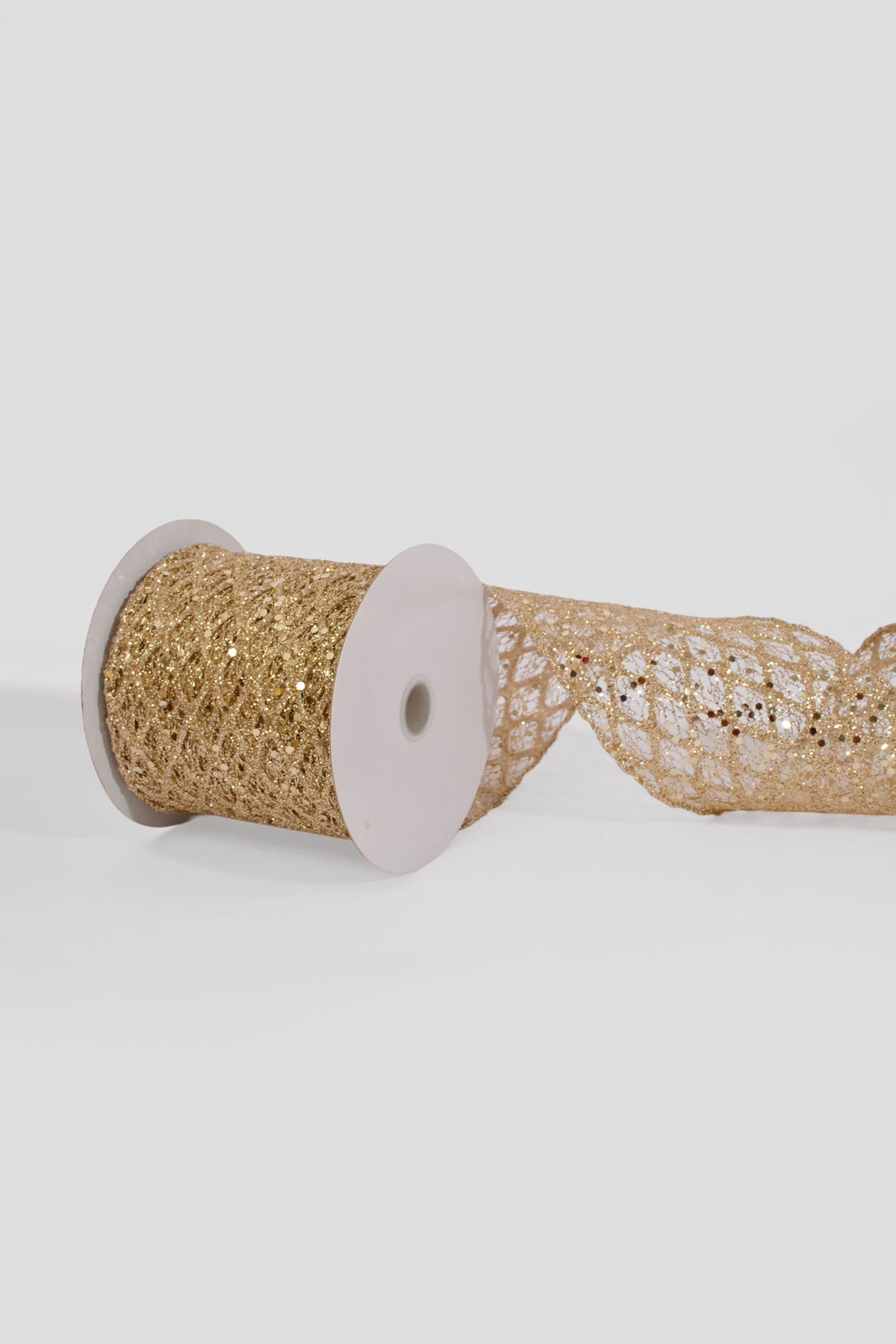 4" X 10Yds Wired Agatha Glitter Diamond Net Ribbon Champagne