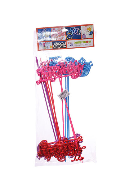 10.5" "Happy Birthday" Pick Fuchsia/Purple/Turquoise/Red Pkg/12