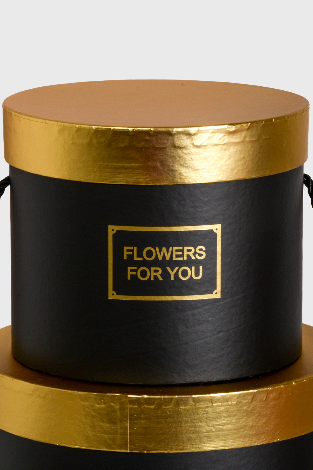 6.5"/8"/9" Round Gift Box W/Gold Lid Ribbon Black Set/3