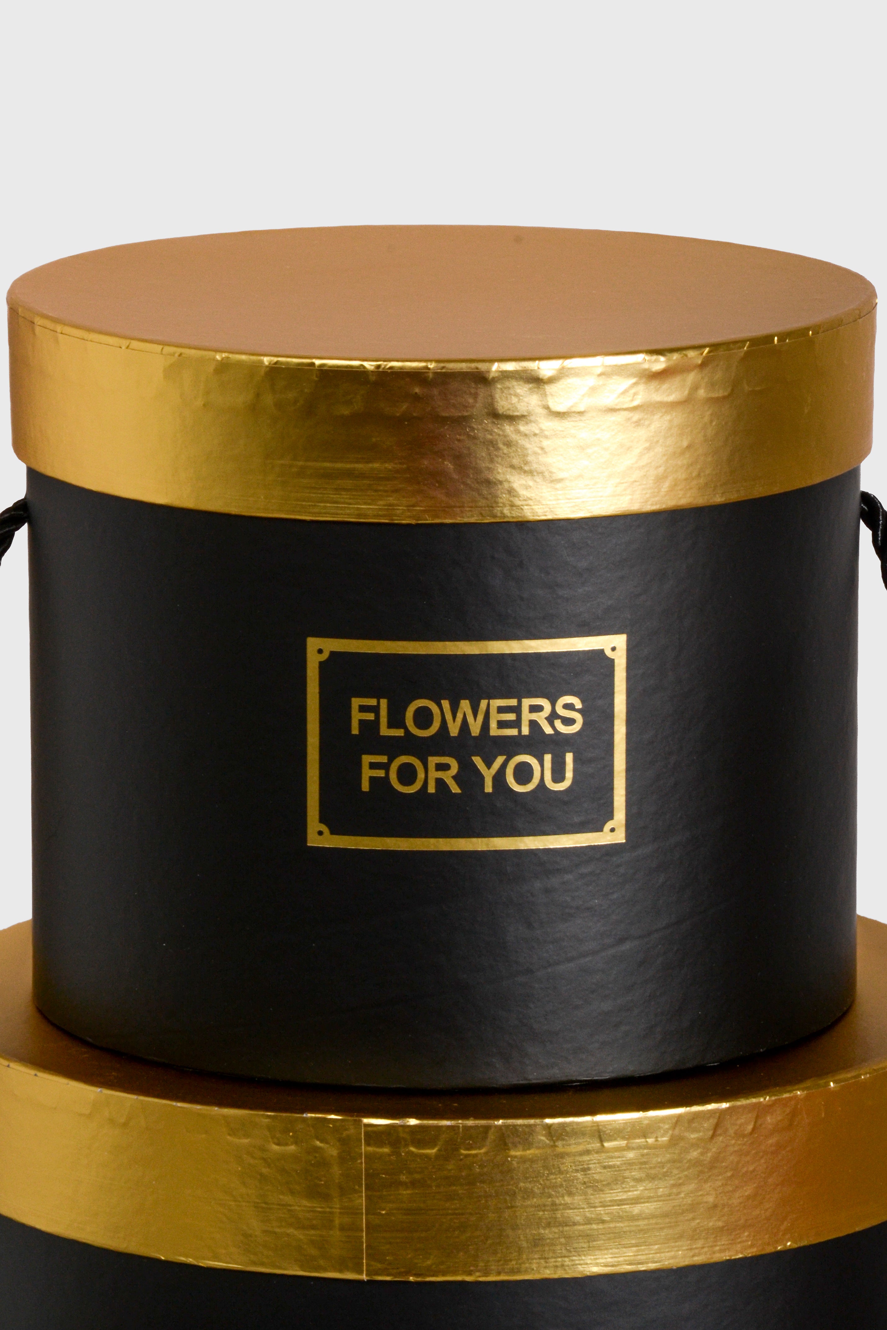 6.5"/8"/9" Round Gift Box W/Gold Lid Ribbon Black Set/3