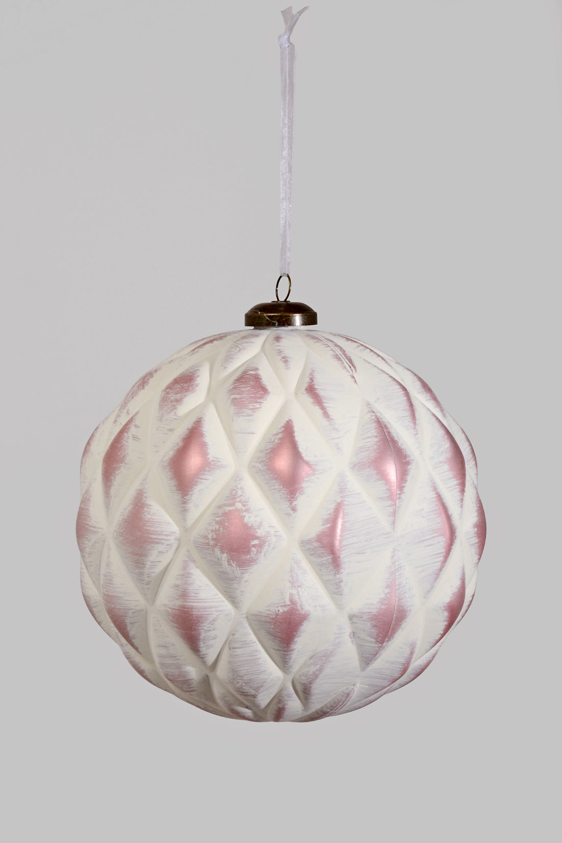 6" Plastic Ornament Pink/White