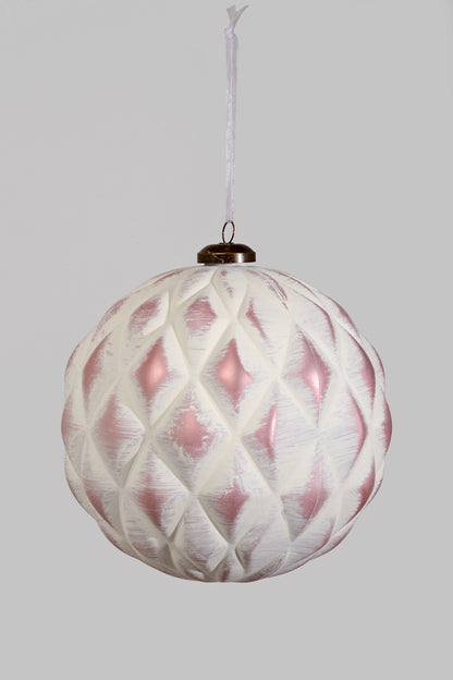 6" Plastic Ornament Pink/White