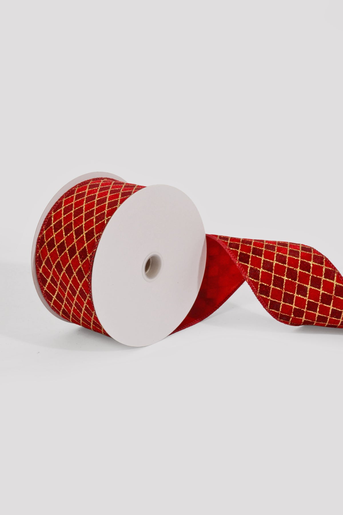 2.5" X 10Yds Wired Velvet Diamond Harlequin Ribbon Red/Burgundy/Gold