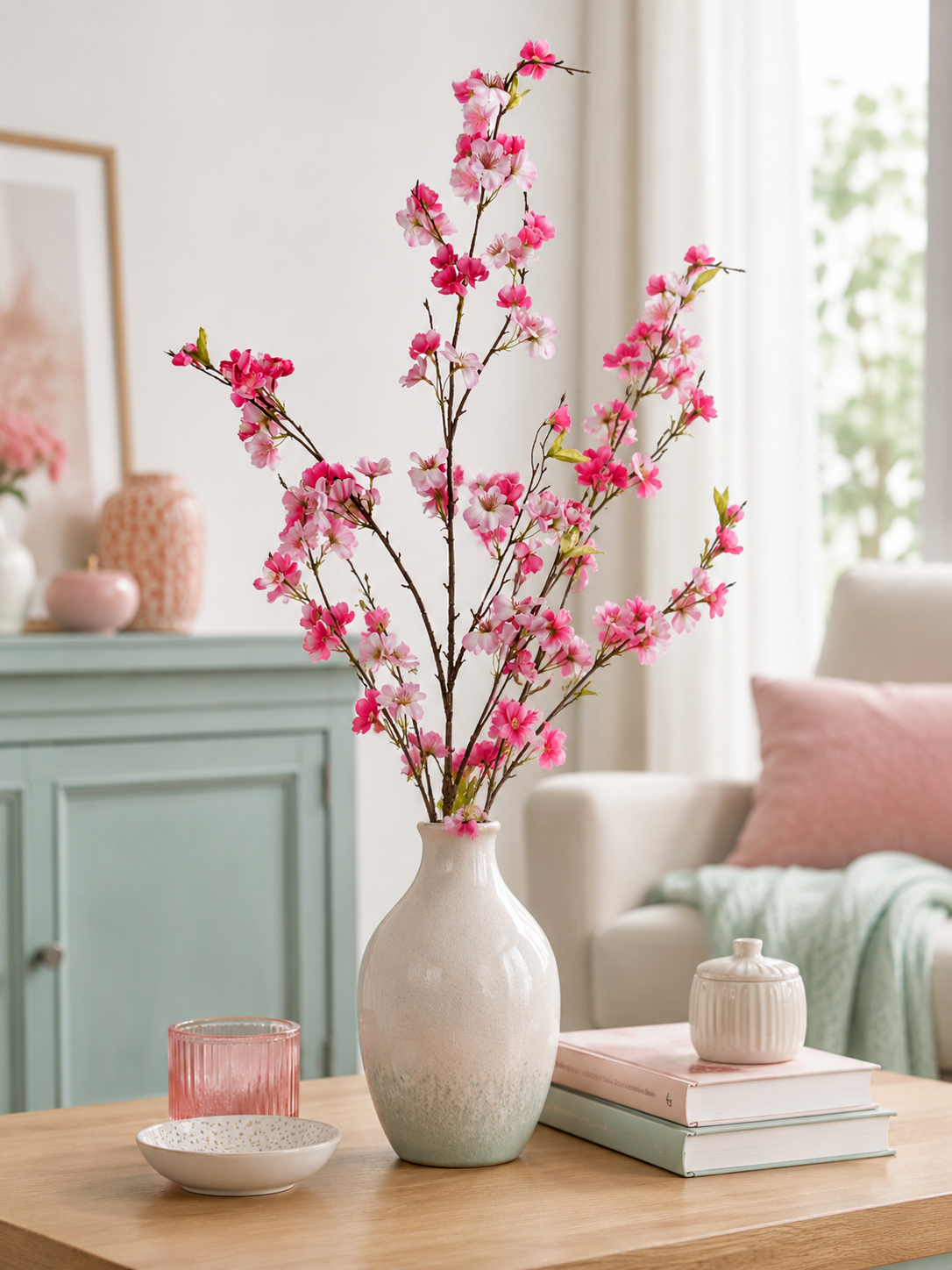 51" Silk Cherry Blossom Spray Pink
