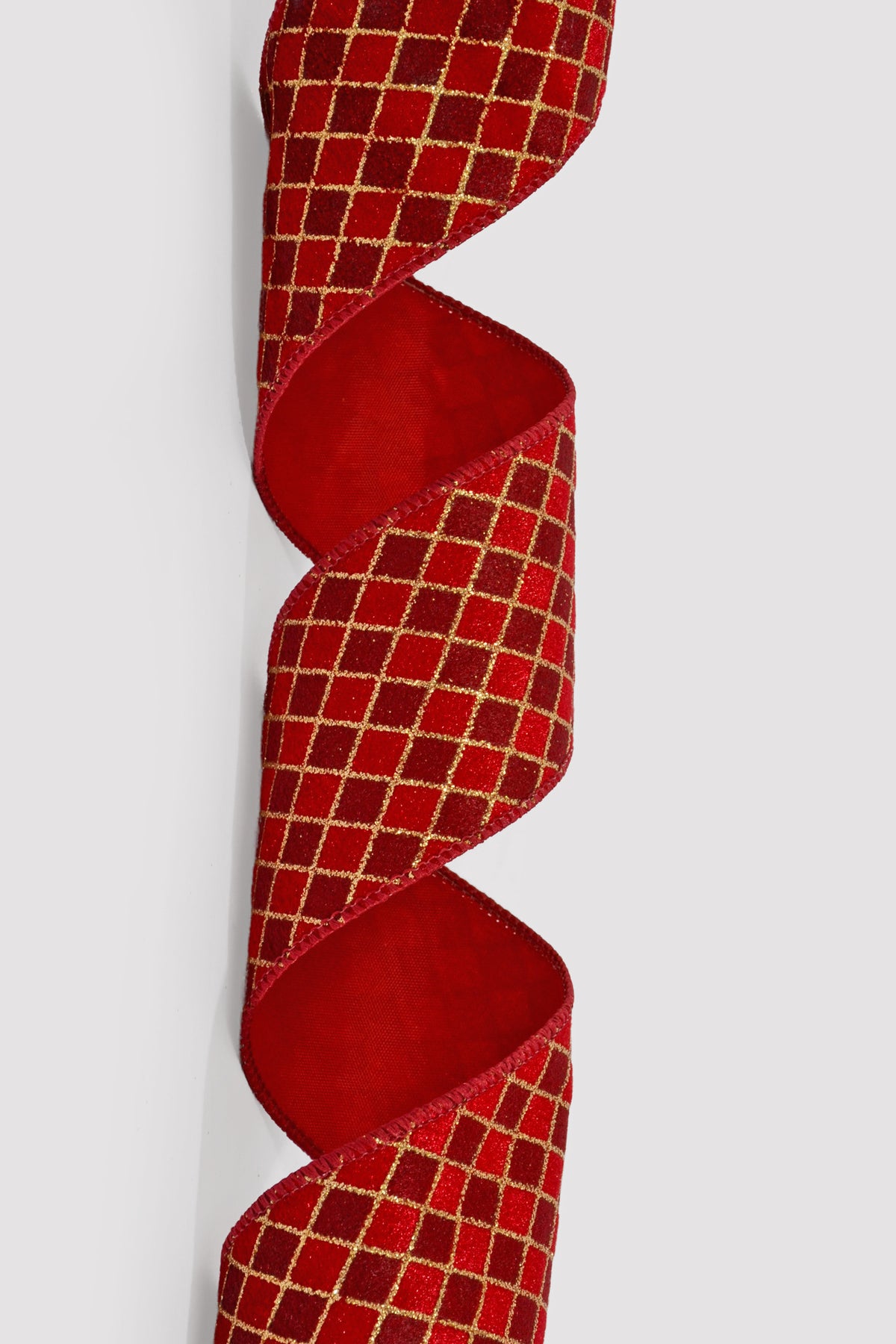 2.5" X 10Yds Wired Velvet Diamond Harlequin Ribbon Red/Burgundy/Gold