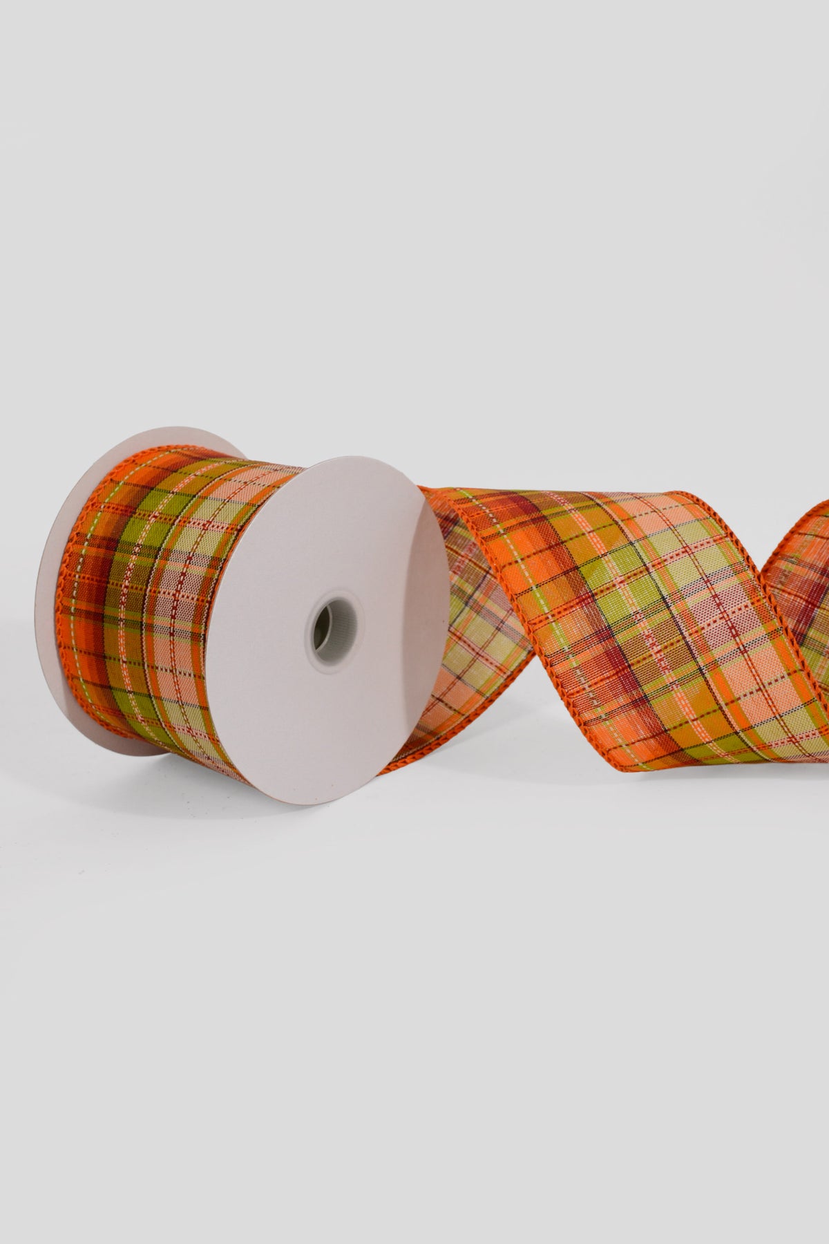2.5" X 10Yds Wired Intricate Fall Plaid Ribbon Orange/Green