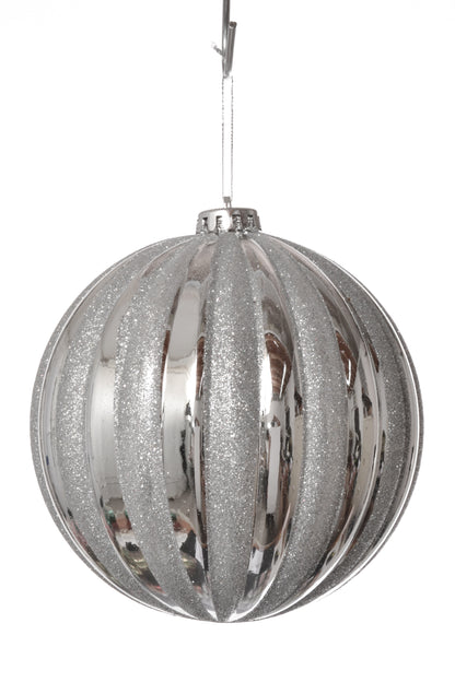150Mm Shiny Pumpkin With Glitter Ornament (Silver)