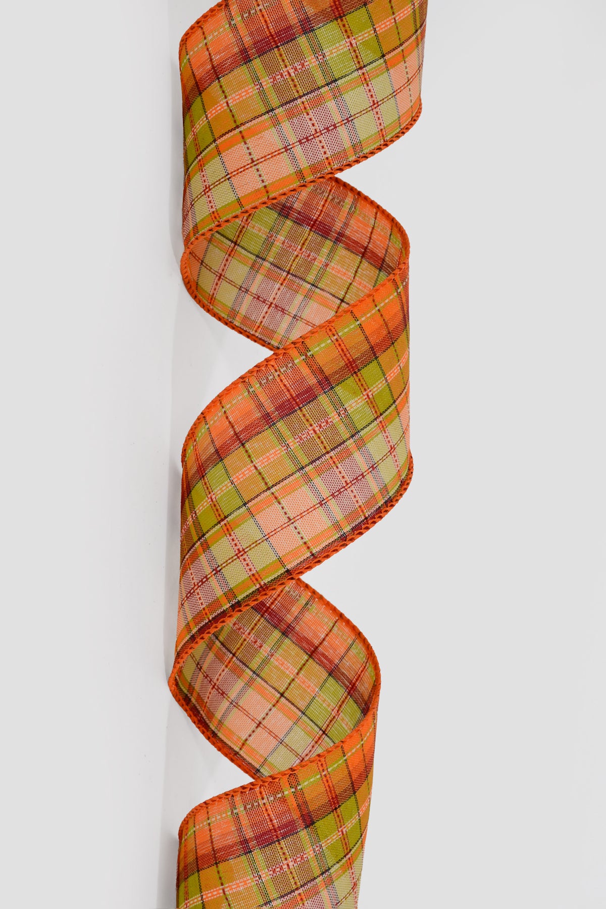 2.5" X 10Yds Wired Intricate Fall Plaid Ribbon Orange/Green