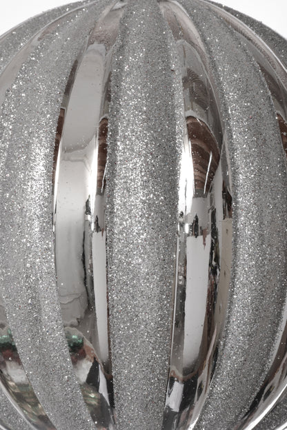 150Mm Shiny Pumpkin With Glitter Ornament (Silver)