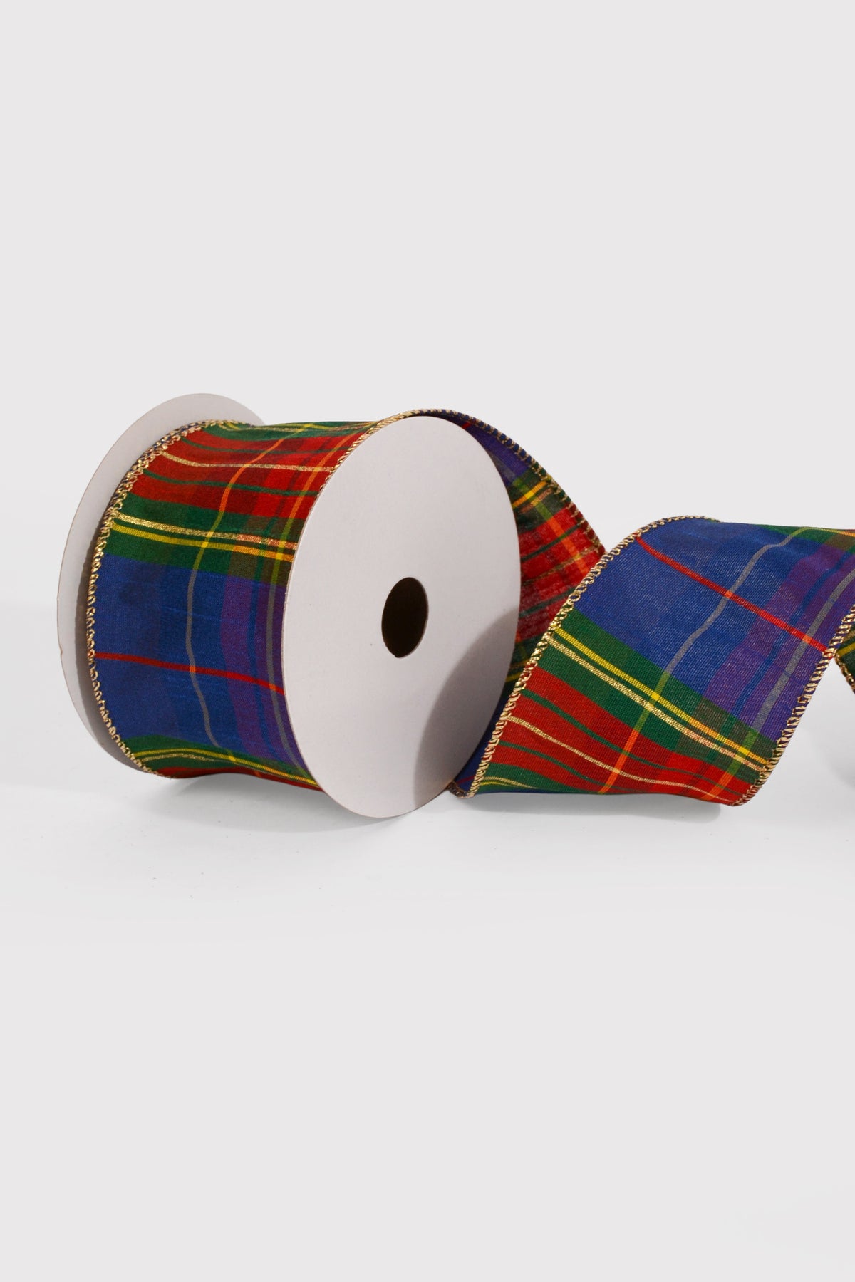 2.5" X 10Yds Wired Royal Blue-Green-Red-Yellow Faux Dupioni Plaid Ribbon