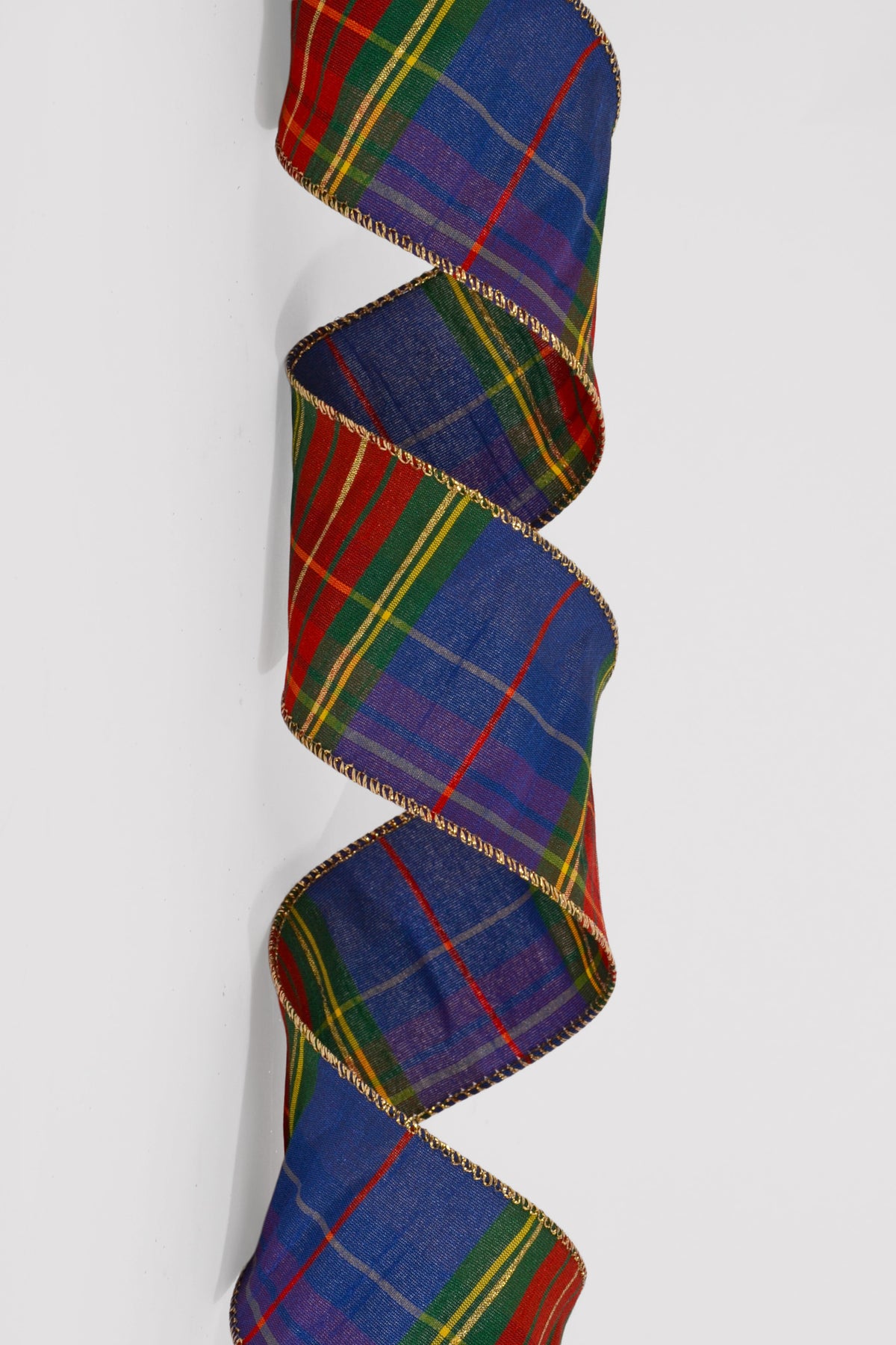 2.5" X 10Yds Wired Royal Blue-Green-Red-Yellow Faux Dupioni Plaid Ribbon