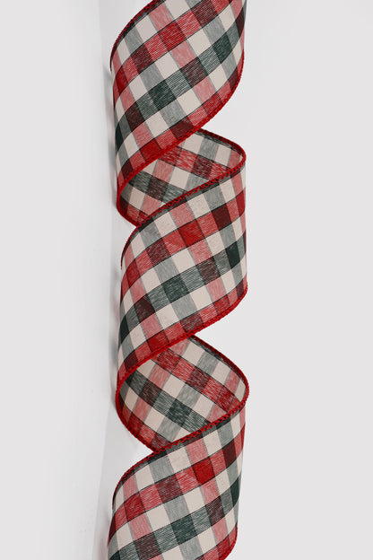 2.5" X 50Yds Wired Check Plaid Ribbon Red/Hunter/Ivory
