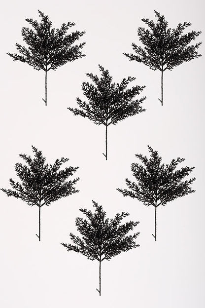 13.5" Cedar Pine Pick with Glitter Black Pkg/6