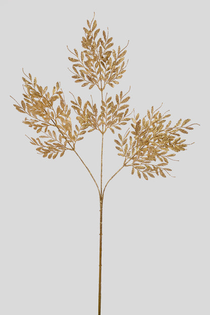 30" Glitter Boxwood Leaf Spray Gold