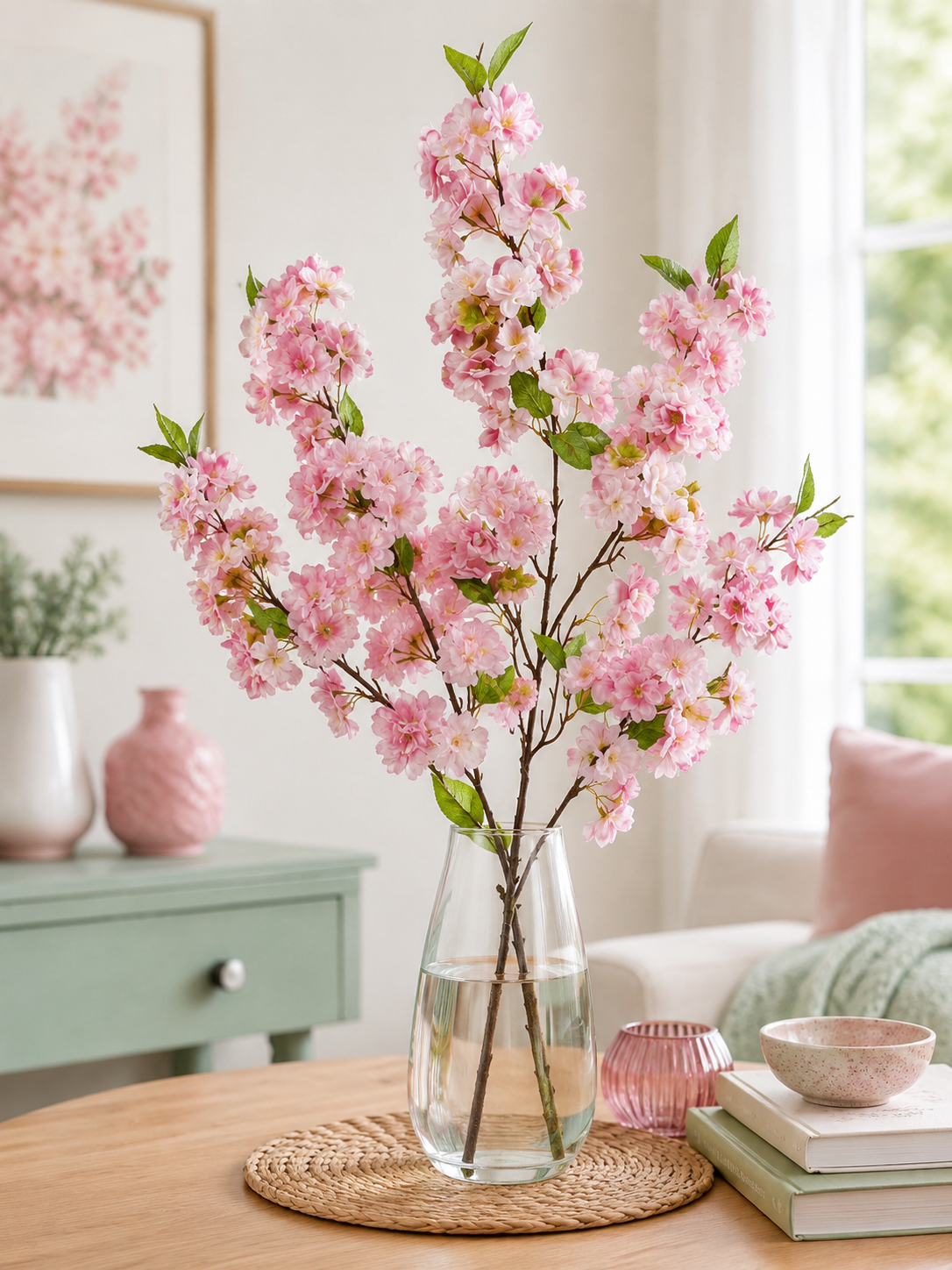 49" Silk Cherry Blossom Spray Pink