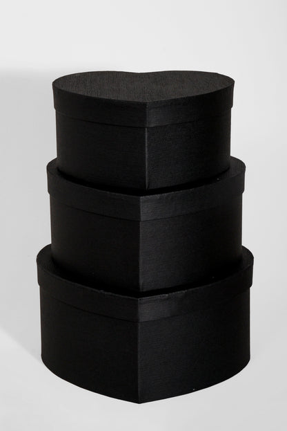 4" / 4.5" / 5.15" Heart Gift Box With Lid Black Set/3