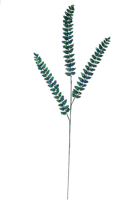 34.5&quot; Jeweled Glitter Fern Spray Peacock