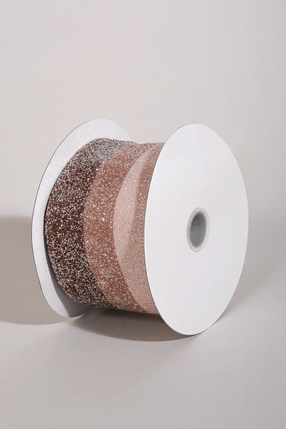 2.5" X 10Yds Wired Glittered Candied Stripe Ribbon Brown/Tan/Light Pink