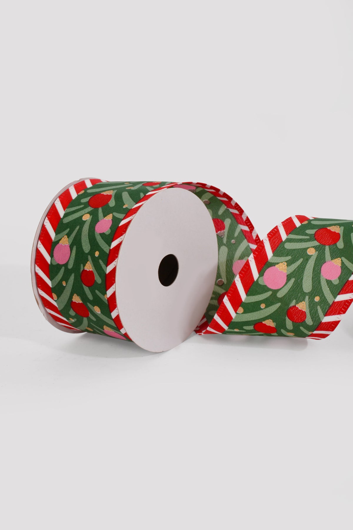 2.5" X 10Yds Wired Tree Center/Ornaments/Red-White Edge Ribbon