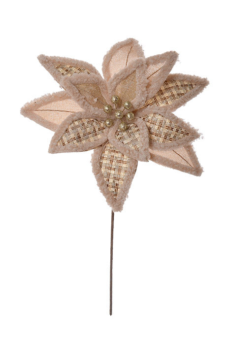 24" Woven Tweed/Burlap Poinsettia Stem Beige
