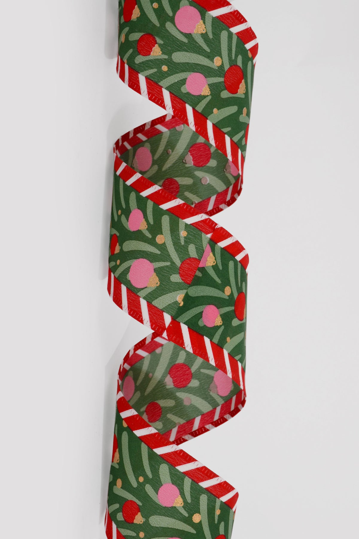 2.5" X 10Yds Wired Tree Center/Ornaments/Red-White Edge Ribbon