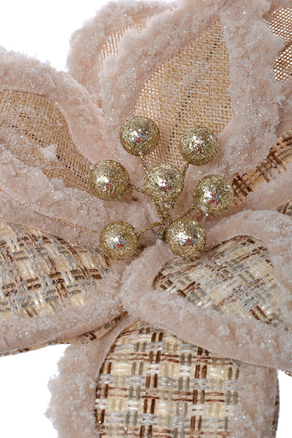 24" Woven Tweed/Burlap Poinsettia Stem Beige