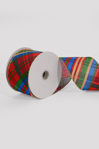 2.5" X 10Yds Wired Conklin Plaid Ribbon Red/Blue/Green/Gold