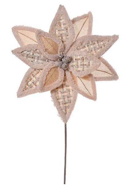 22" Tweed Burlap Poinsettia Stem (Natural)