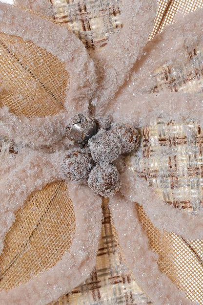 22" Tweed Burlap Poinsettia Stem (Natural)