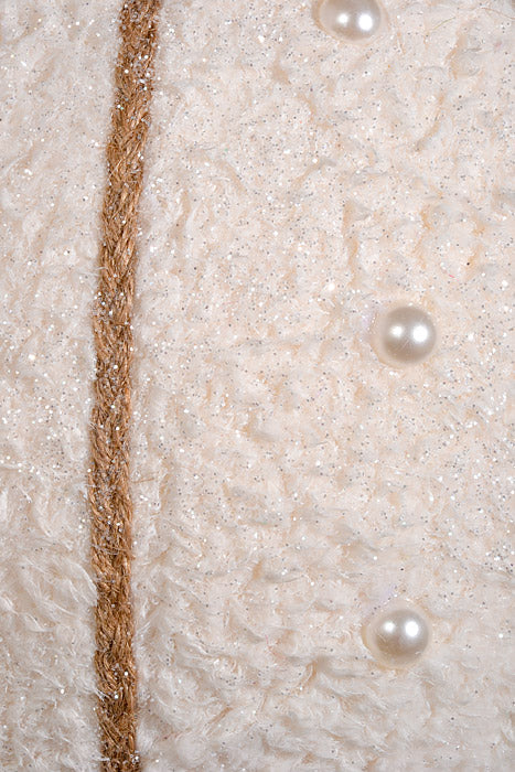 15.5" Glittered Pearl Fleece Ball Ornament White Pearl