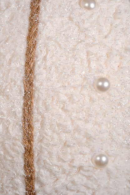 15.5" Glittered Pearl Fleece Ball Ornament White Pearl