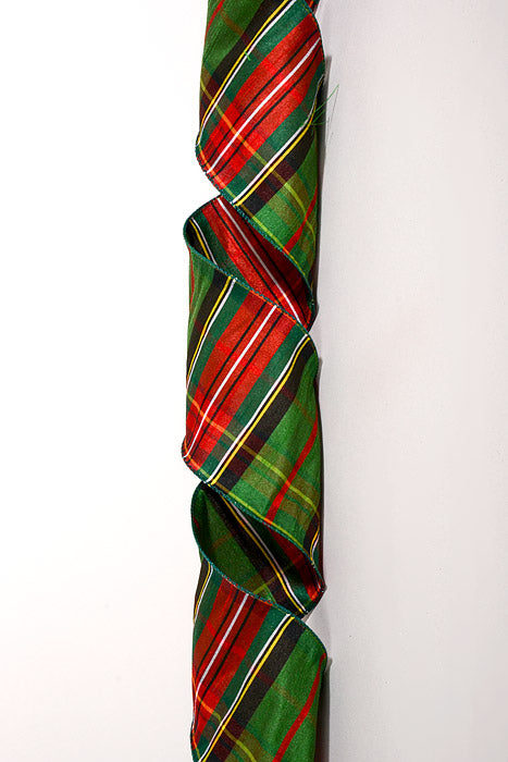 4" X 10Yds Wired Dupion Tartan Plaid Ribbon Emerald/Red/Black/Yellow