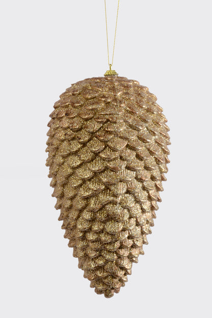9" Glitter Sequin Pine Cone Ornament Champagne/Gold