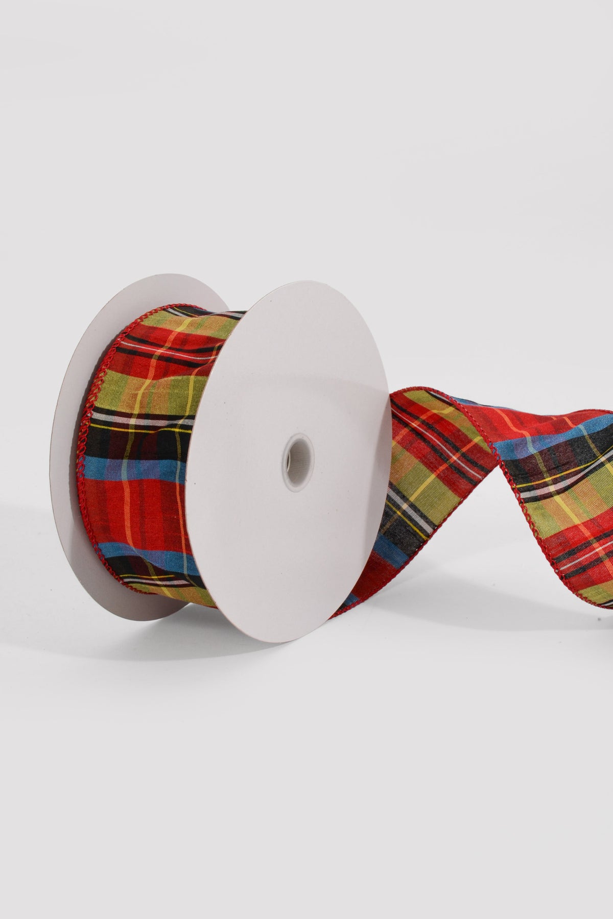 2.5" X 25Y Wired Dupioni Tartan Plaid Lime/Blue/Red/Black/Yellow