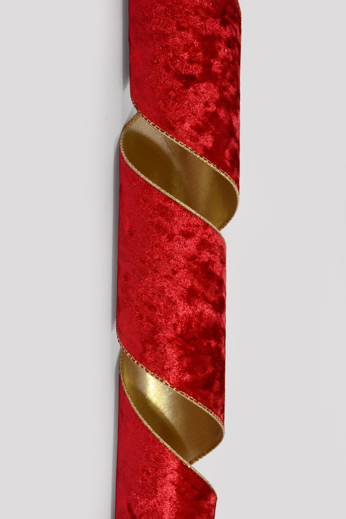 4" X 10Yds Wired Crushed Velvet/Gold Back Ribbon Red