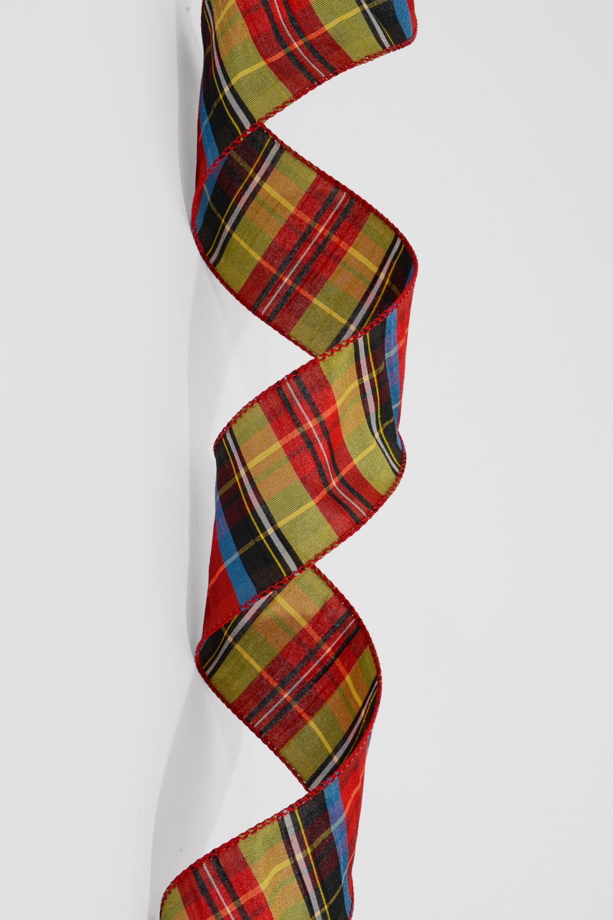 2.5" X 25Y Wired Dupioni Tartan Plaid Lime/Blue/Red/Black/Yellow
