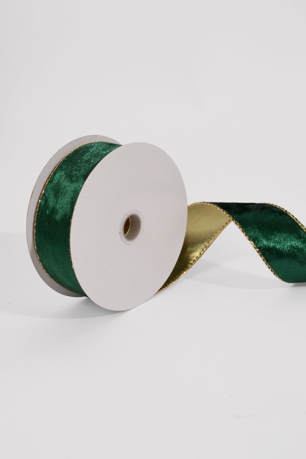 1.5" X 10Yds Wired Crushed Velvet/Gold Back Ribbon Hunter