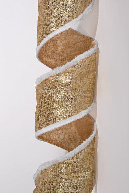4" X 10Yds Wired Glittered Satin W/Big Snow Edge Ribbon Gold