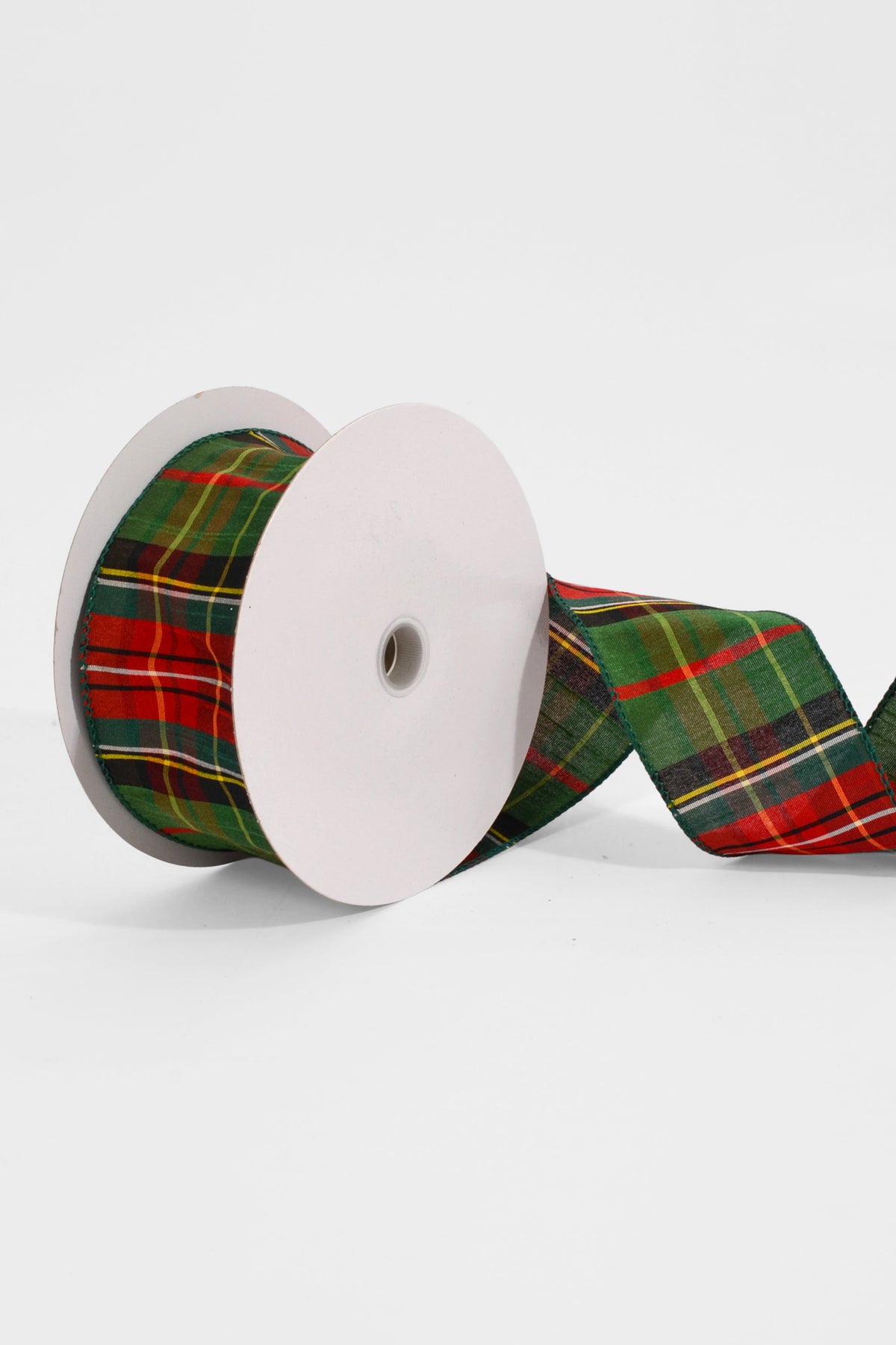 2.5" X 25Y Wired Dupioni Tartan Plaid Emerald/Red/Black/Yellow