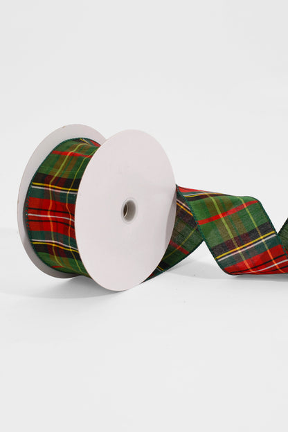 2.5" X 25Y Wired Dupioni Tartan Plaid Emerald/Red/Black/Yellow